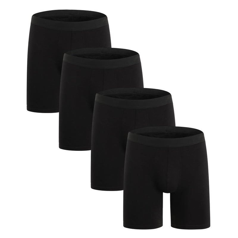 ZLYC Mens Cotton Boxer Brief Long Leg Underwear, 4 Pack, Black, XL - Image 1